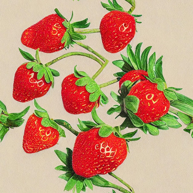 There are a bunch of strawberries on a branch with green leaves generative ai