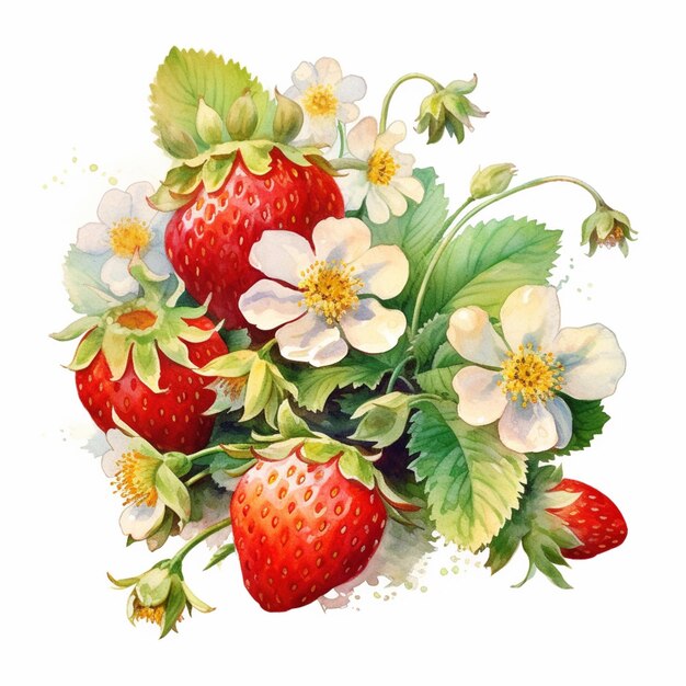 There are a bunch of strawberries with flowers on the top generative ai