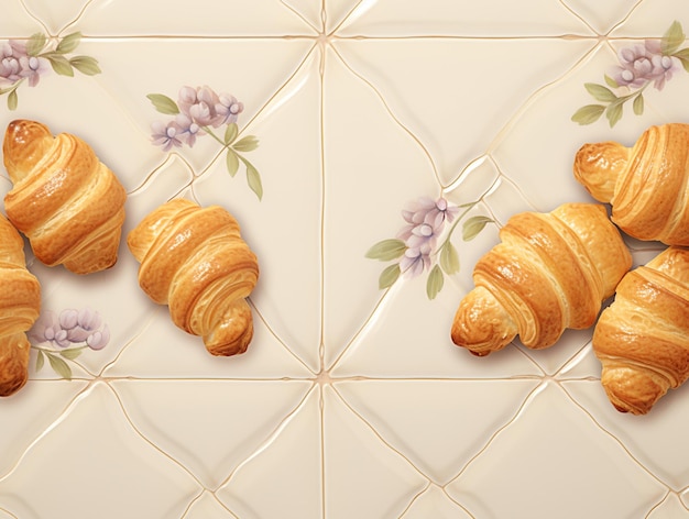there are croissants on a plate with a flower pattern generative ai