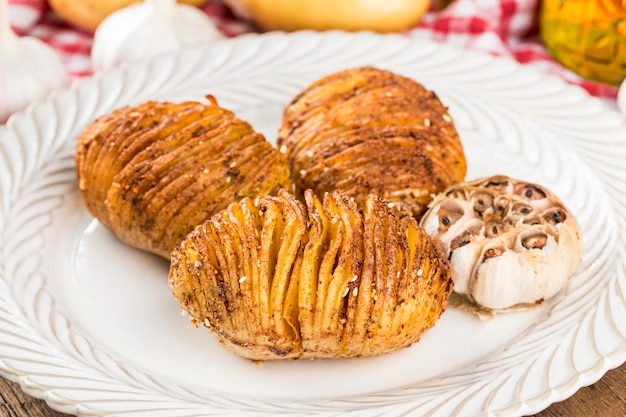 There are delicious baked potatoes on the plate