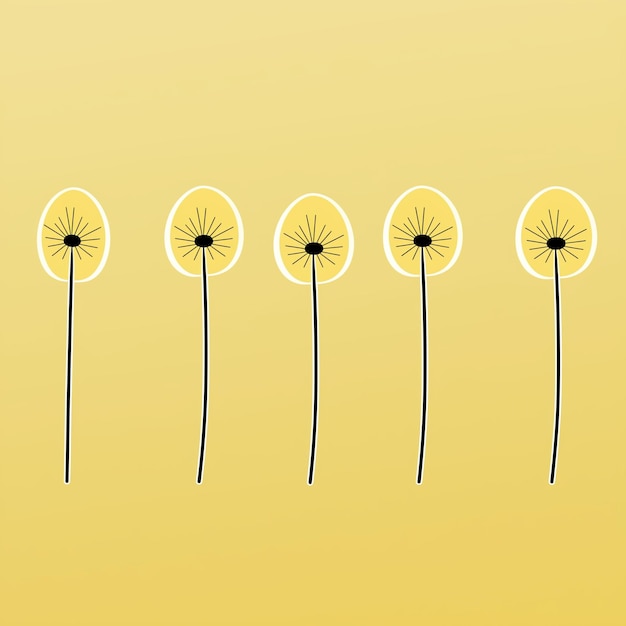 Photo there are five dandelions that are on a yellow background generative ai