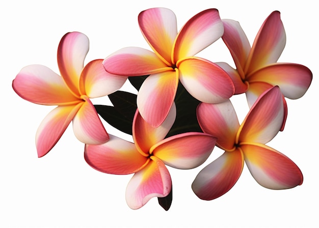 Photo there are five pink and yellow flowers on a white background generative ai