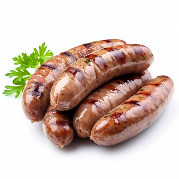 Photo there are five sausages on a white plate with a parsley generative ai