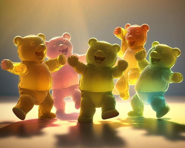 there are five teddy bears that are standing in a row generative ai