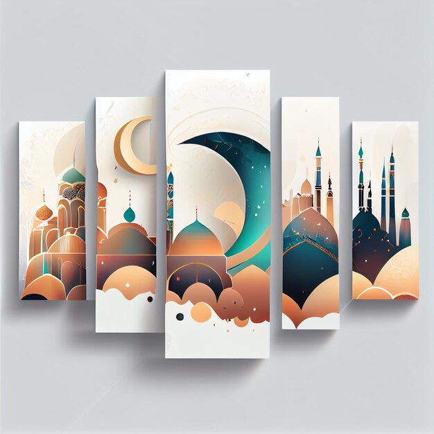 There are four banners with a picture of a mosque and a crescent generative ai