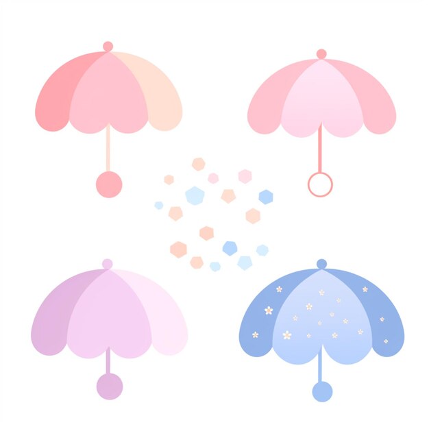 사진 색 배경에 있는 네 가지 다른 색의 우산이 있습니다.