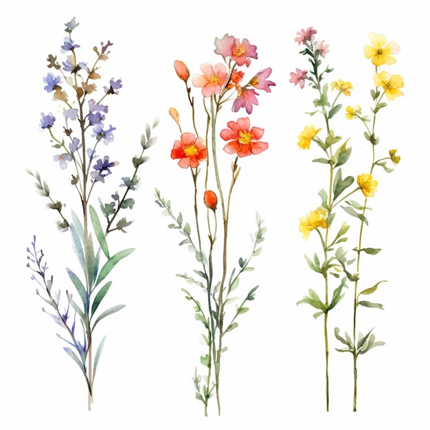 there are four different flowers that are painted in watercolor generative ai