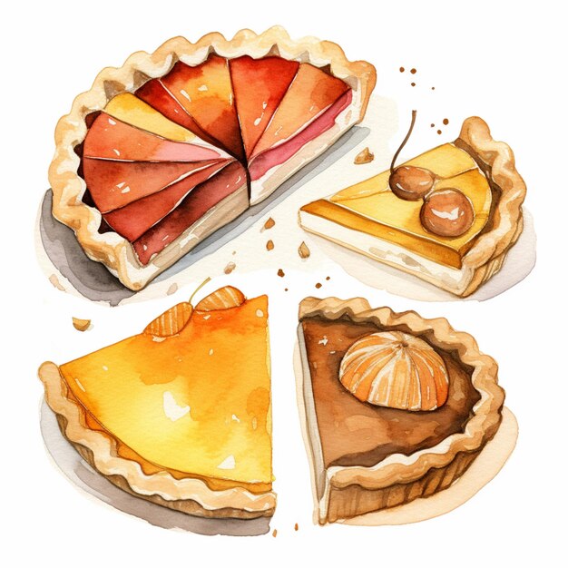Photo there are four different kinds of pies on a plate generative ai