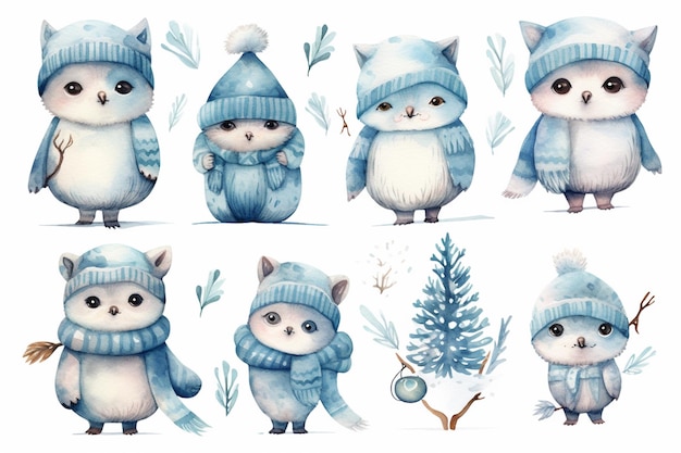 there are four different pictures of a cat wearing winter clothes generative ai