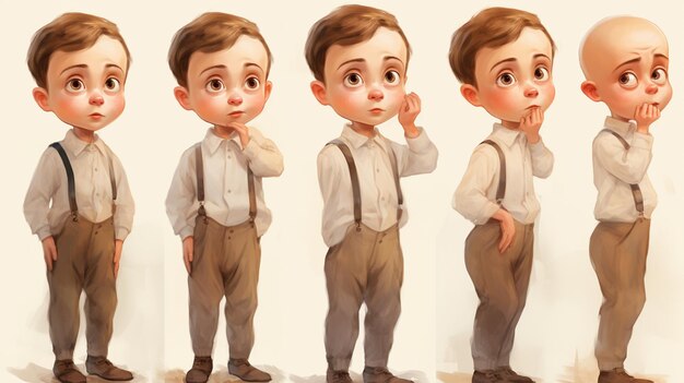 there are four different poses of a boy with different facial expressions generative ai