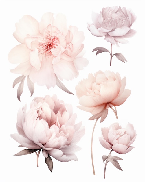 There are four different types of flowers on a white background generative ai