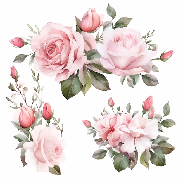 There are four different types of flowers on a white background generative ai