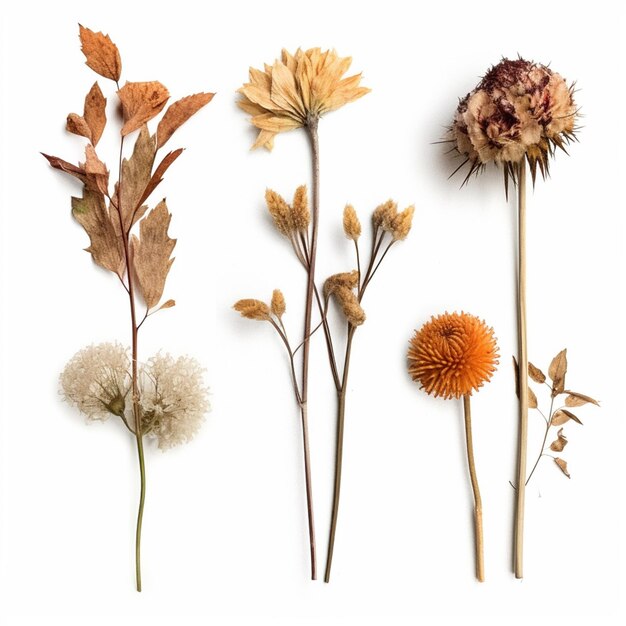 Photo there are four different types of flowers on a white surface generative ai