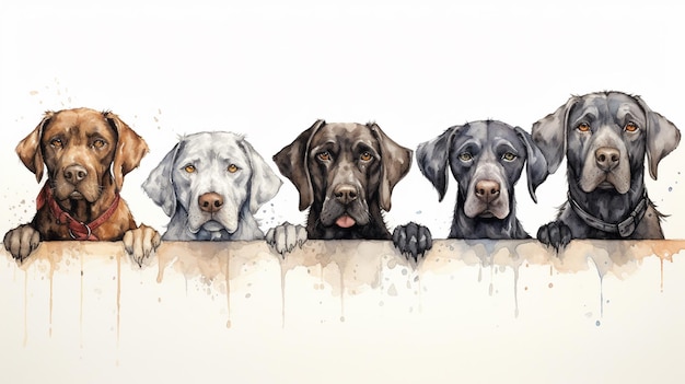 There are four dogs that are sitting together behind a wall generative ai