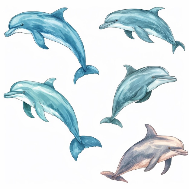 There are four dolphins that are swimming in the water generative ai