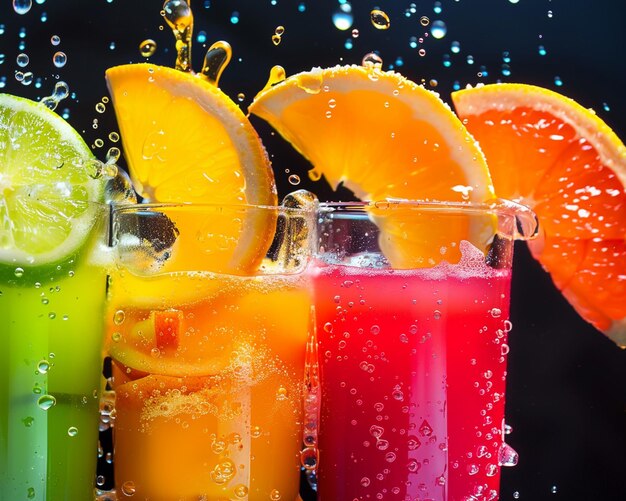 Photo there are four glasses of juice with different fruits and vegetables generative ai