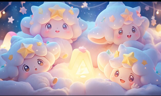 there are four little angels that are sitting in the clouds generative ai