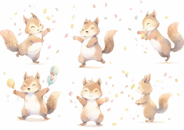 Photo there are four pictures of a squirrel with different poses generative ai