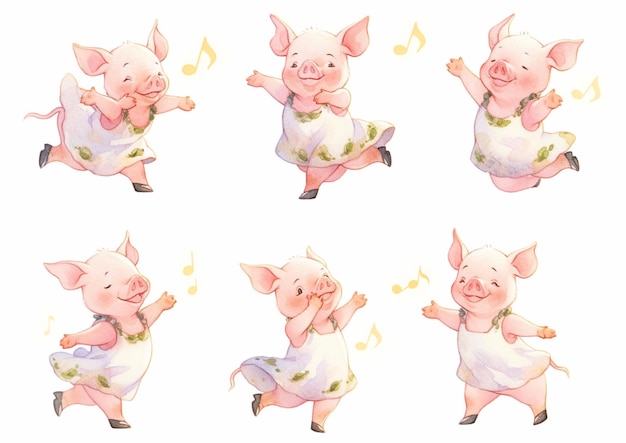 Photo there are four piggys that are dancing and singing generative ai