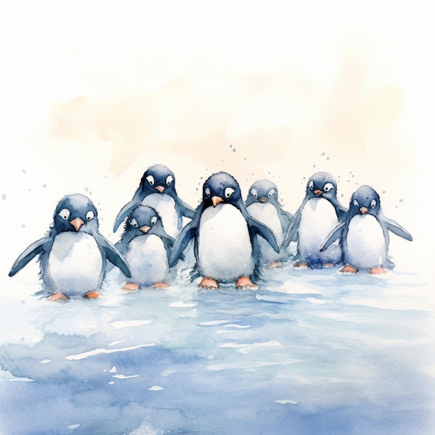 Photo there are a group of penguins that are standing in the water generative ai