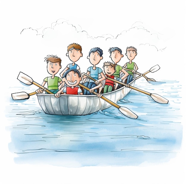 Foto c'è un gruppo di persone in una barca a remi sull'acqua generativa ai