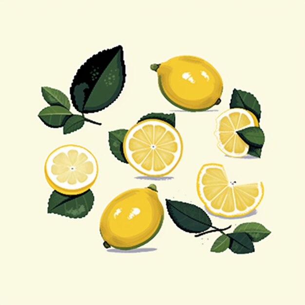 Фото На белом фоне расположены лимоны и листья, расположенные по кругу, генеративный ии
