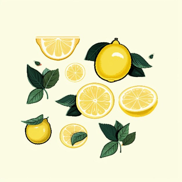 Photo there are lemons and leaves on a white background with a yellow background generative ai