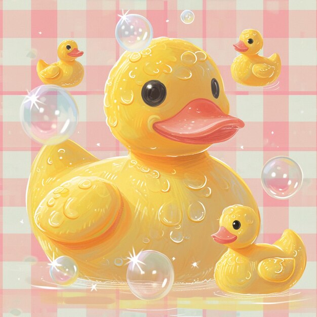 Photo there are a lot of bubbles floating around a yellow duck generative ai