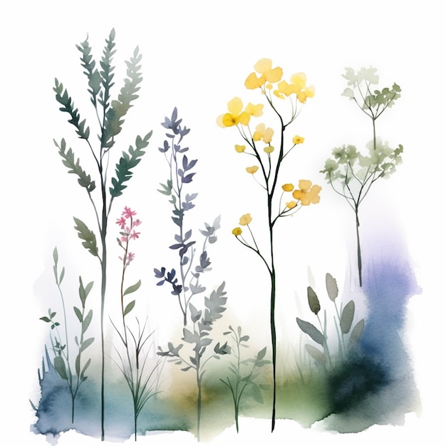 There are a lot of flowers that are painted on a white background generative ai