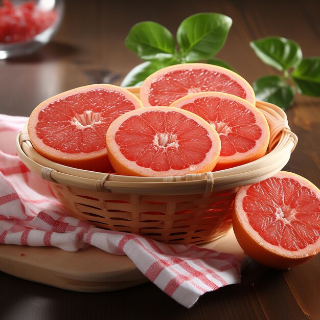 There are a lot of grapefruits in a basket on a table generative ai