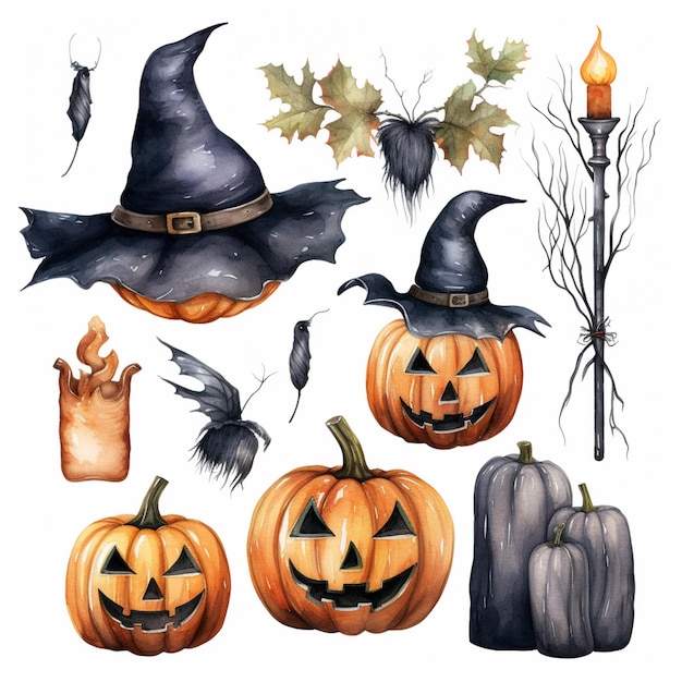 there are a lot of halloween items that are on the table generative ai