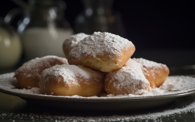 there are a lot of powdered sugar on a plate generative ai