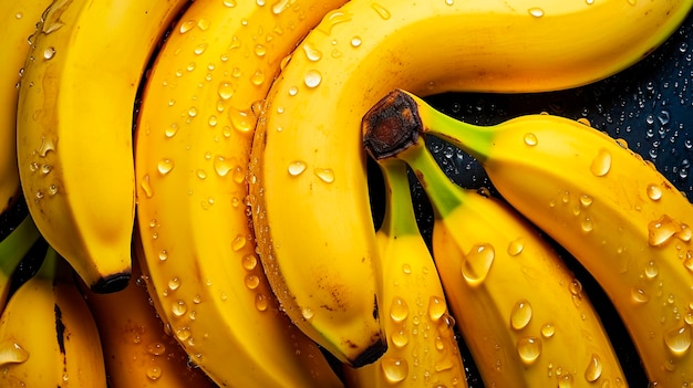 Photo there are a lot of wet banana fruits selective focus