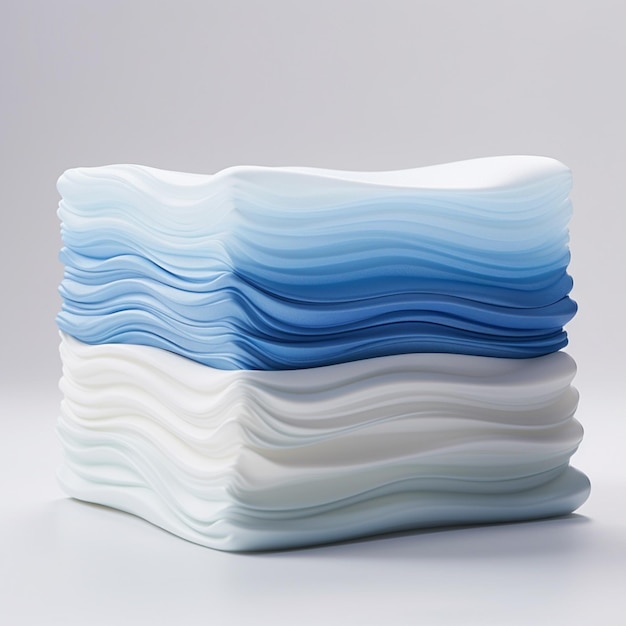 there are a lot of white and blue plates stacked on top of each other generative ai