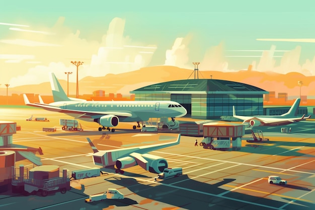 There are many airplanes parked at the airport terminal waiting for passengers generative ai