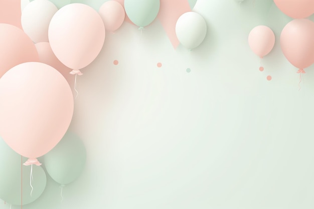 Photo there are many balloons floating in the air on a pastel green background generative ai