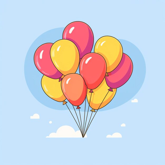 there are many balloons floating in the sky with a blue background generative ai