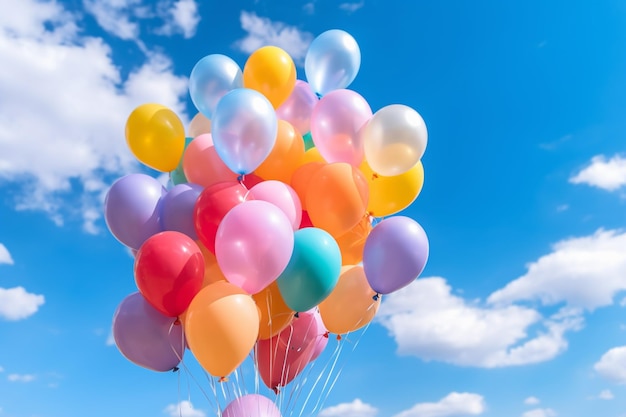There are many balloons that are flying in the sky together generative ai