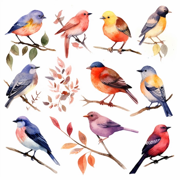 there are many birds sitting on the branches of a tree generative ai