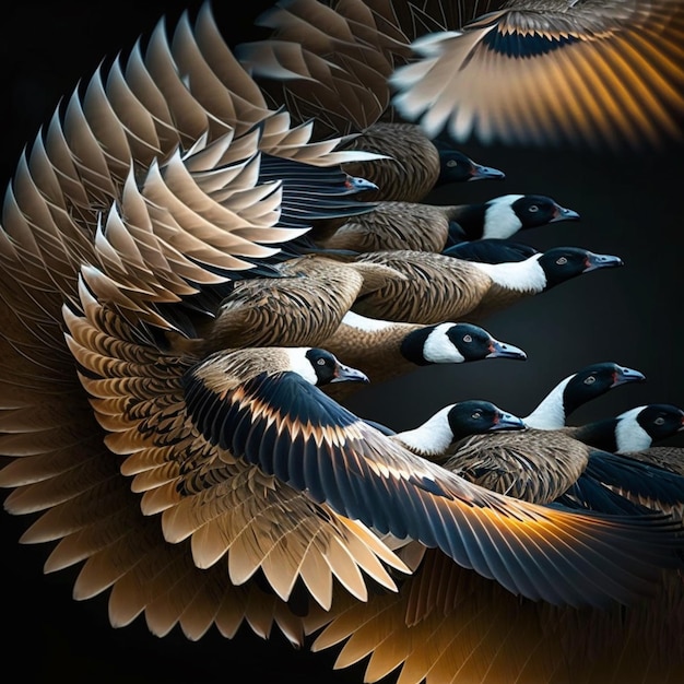 there are many birds that are flying in the air together generative ai