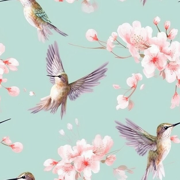 There are many birds that are flying around the flowers generative ai