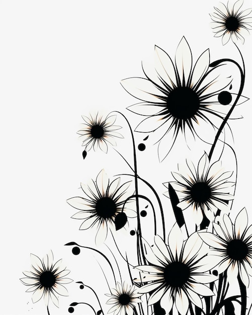 there are many black and white flowers in a vase generative ai