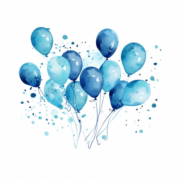 there are many blue balloons that are flying in the air generative ai