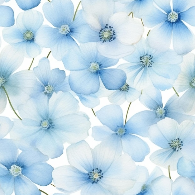 There are many blue flowers that are on a white surface generative ai