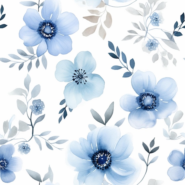 Photo there are many blue flowers on a white background generative ai
