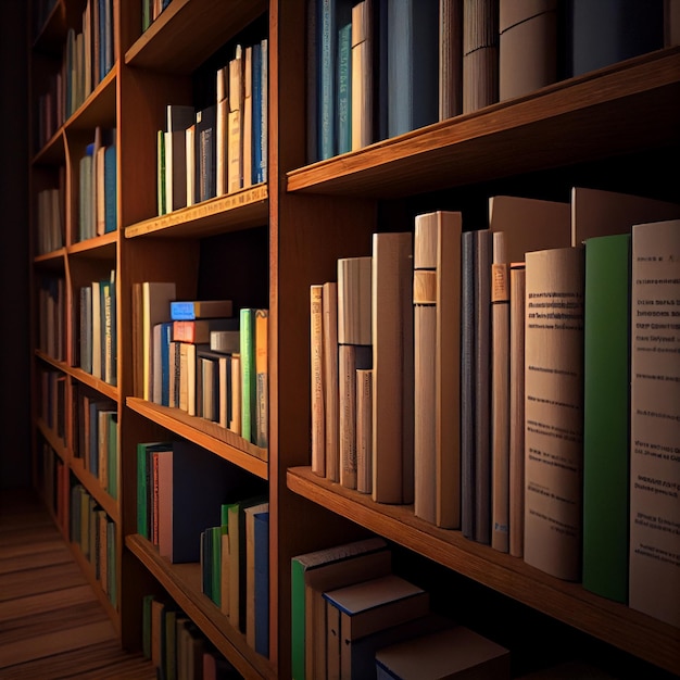 There are many books on the bookshelf in the library AI generated