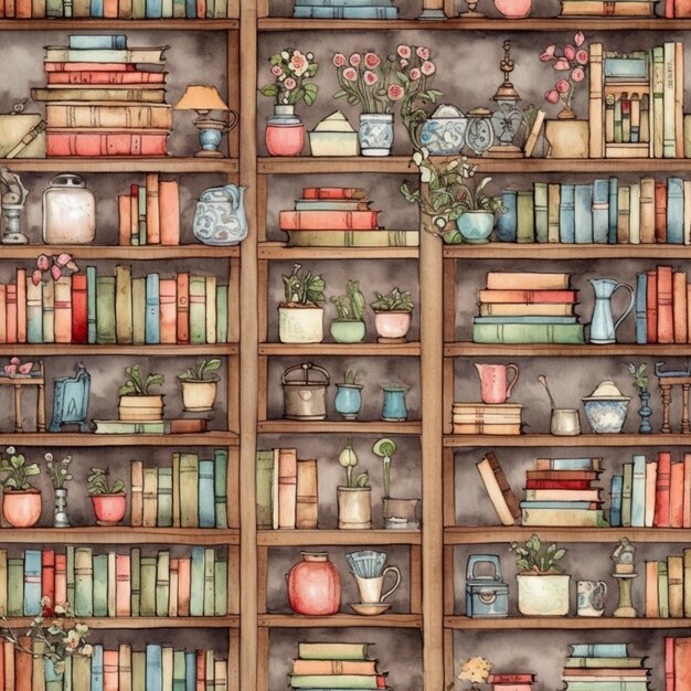 Photo there are many bookshelves with different types of books on them generative ai