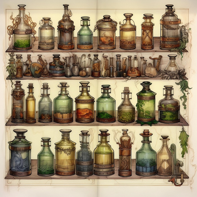 there are many bottles on the shelves in this picture generative ai