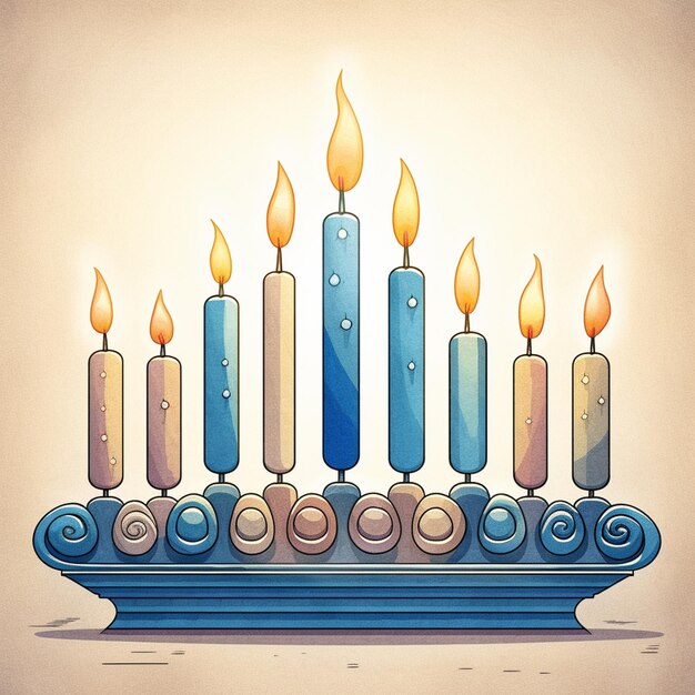There are many candles that are lit on a blue plate generative ai