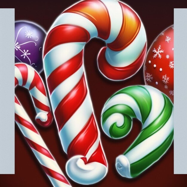 There are many candy canes and christmas decorations on a table generative ai